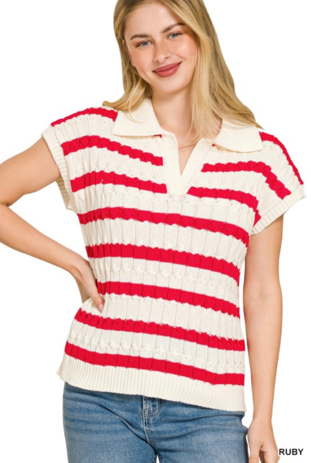 Textured Stripe Collared Sweater Vest
