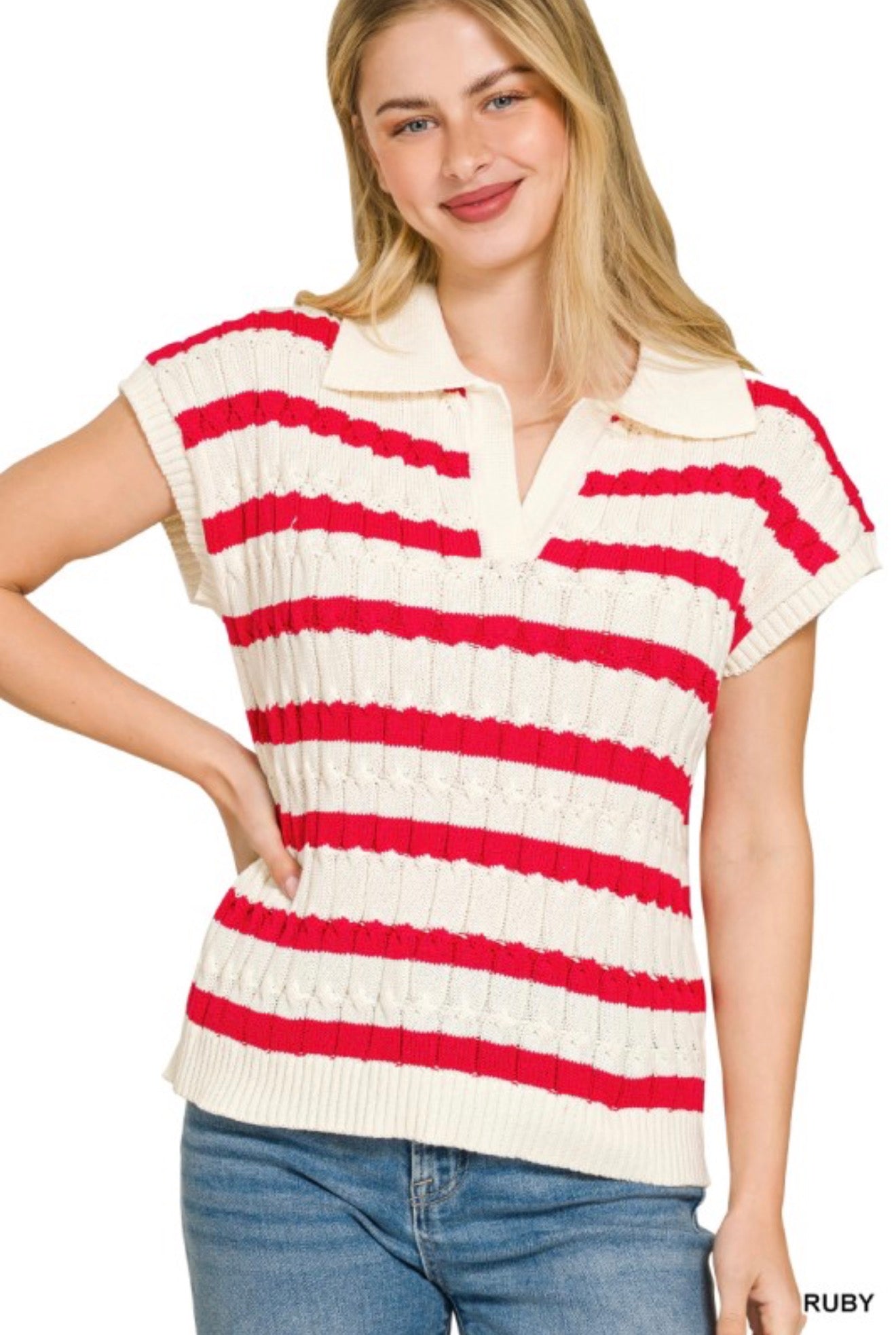 Textured Stripe Collared Sweater Vest
