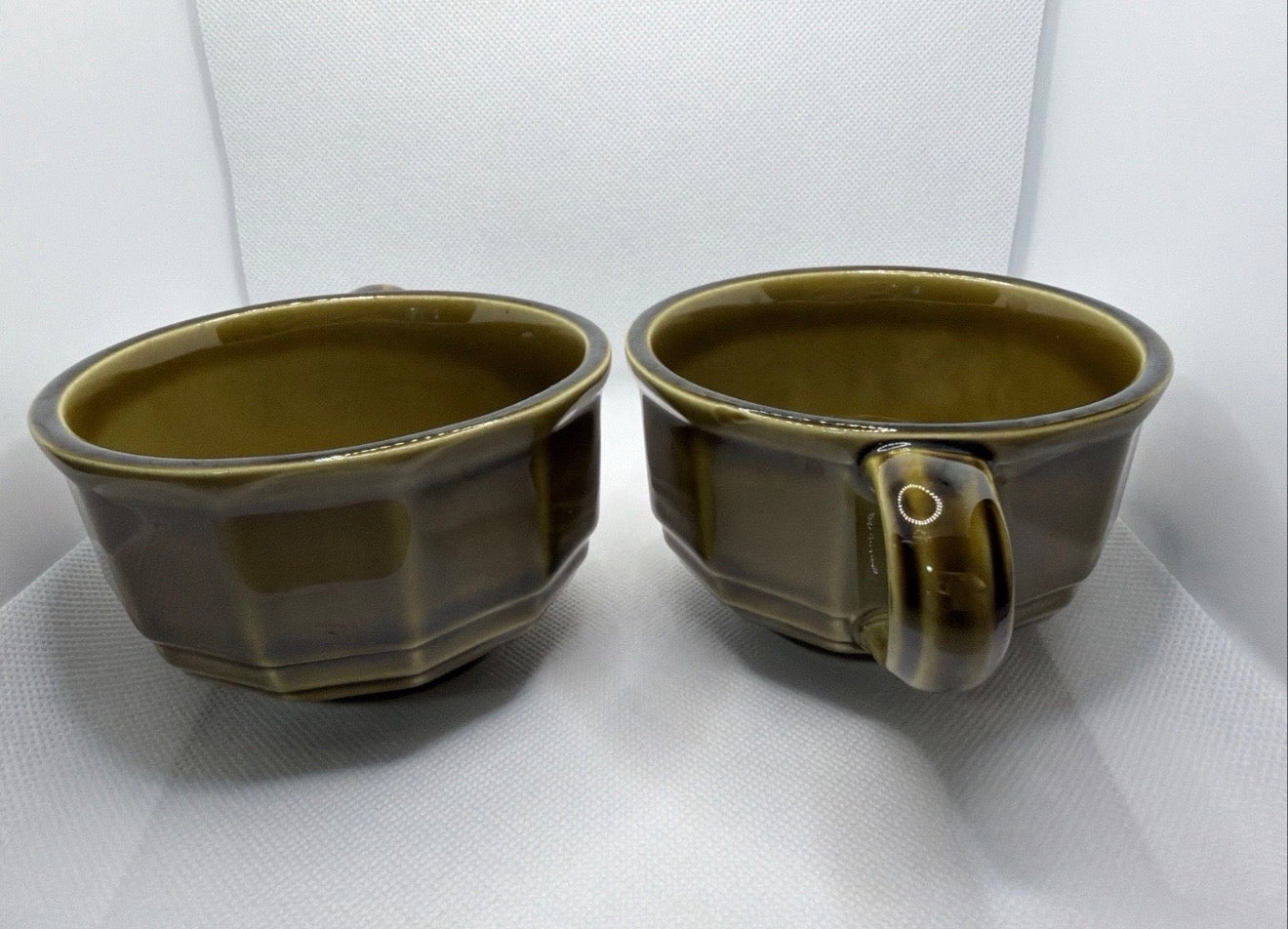 Set of 2 Vintage Pfaltzgraff Flat Cups MUGS 1H Heritage Olive Green