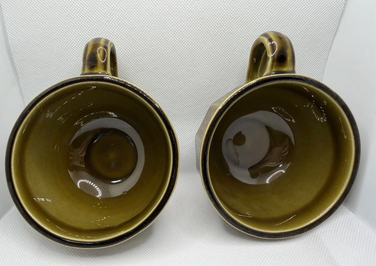 Set of 2 Vintage Pfaltzgraff Flat Cups MUGS 1H Heritage Olive Green