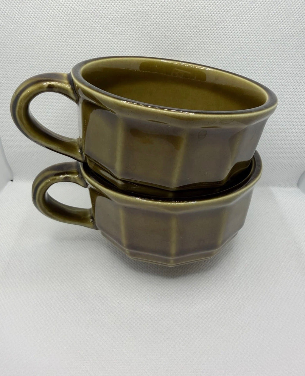 Set of 2 Vintage Pfaltzgraff Flat Cups MUGS 1H Heritage Olive Green