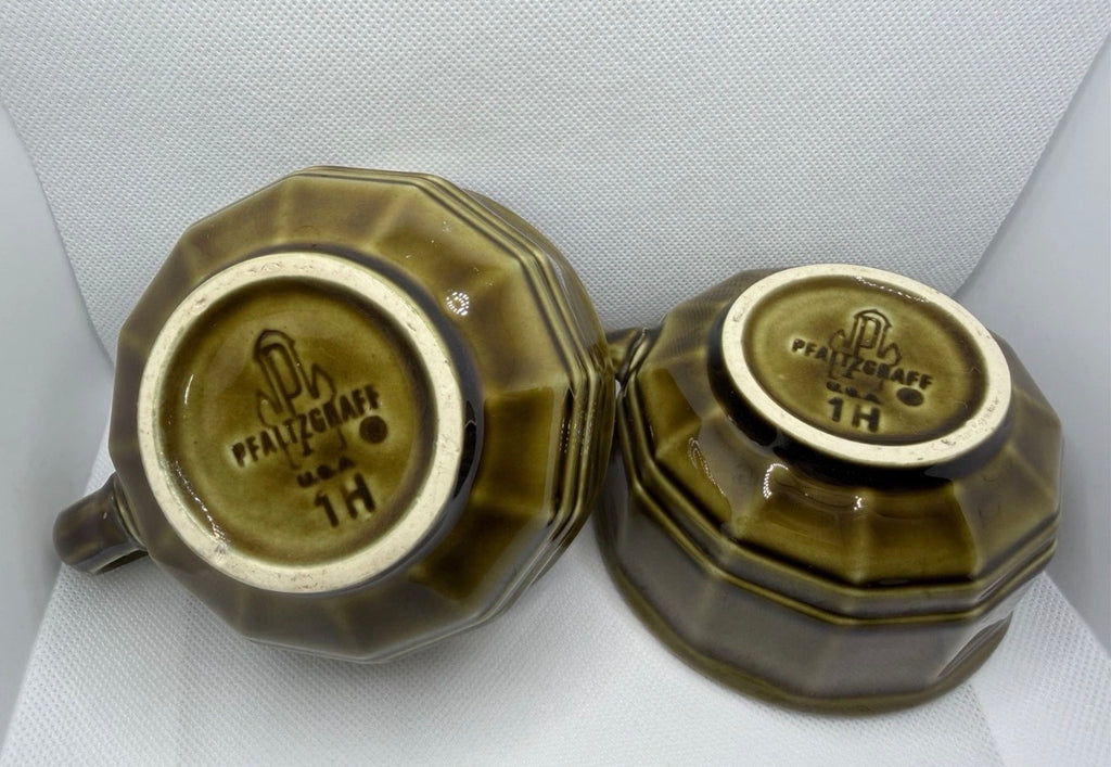 Set of 2 Vintage Pfaltzgraff Flat Cups MUGS 1H Heritage Olive Green